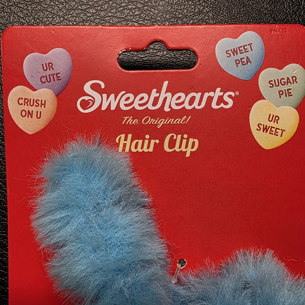 Blue Fuzzy Heart Hair Clip - 